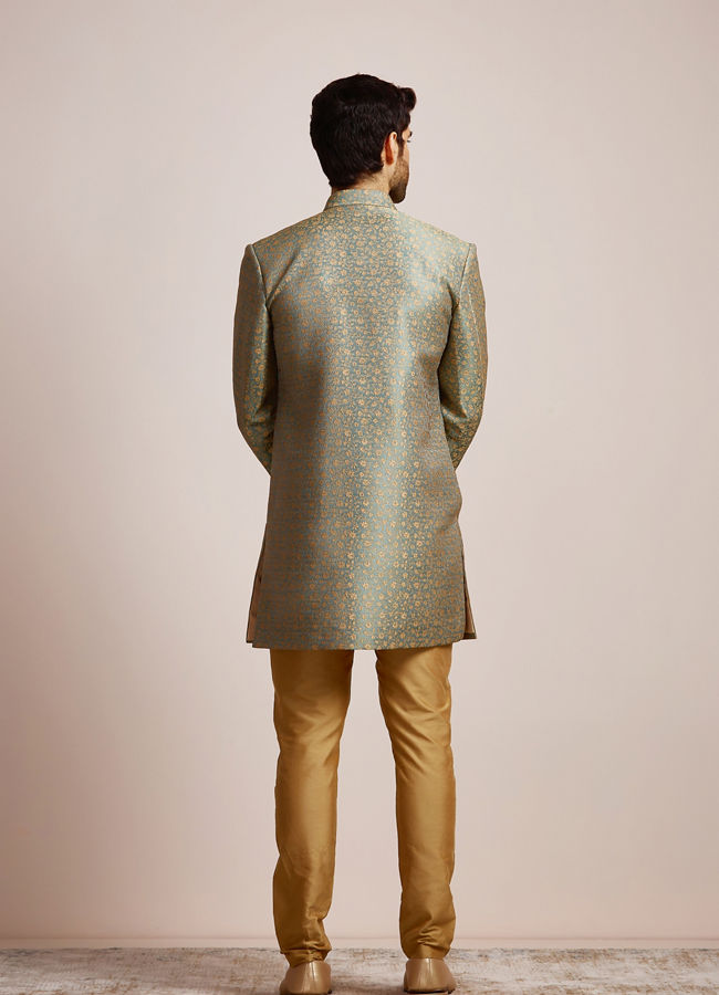 alt message - Manyavar Men Green Patterned Indo Western Set image number 2