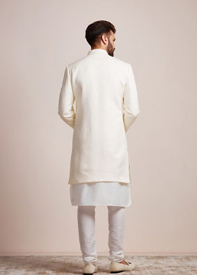 Cream Brocade Indo Western Set image number 3