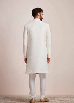 Classic Cream Paterned Sherwani Set image number 3