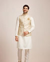 alt message - Manyavar Men Pearl Cream Patterned Jacket image number 2