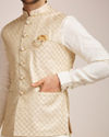 Manyavar Men Pearl Cream Patterned Jacket