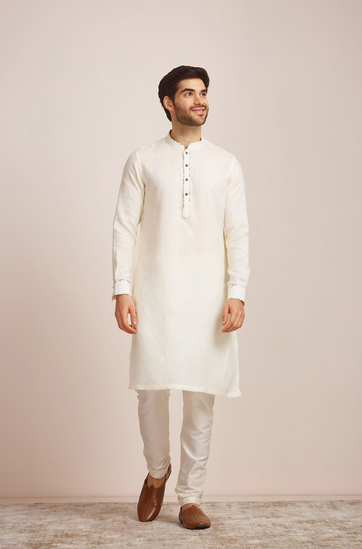 Manyavar Men Sublime Cream Buttoned Kurta image number 1