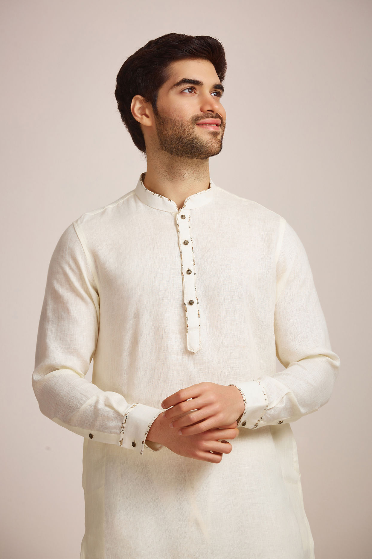 Manyavar Men Sublime Cream Buttoned Kurta image number 0