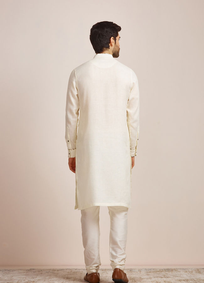 Manyavar Men Sublime Cream Buttoned Kurta image number 3