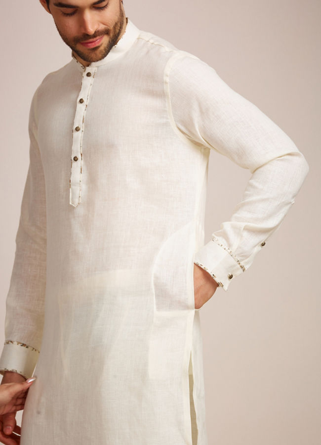 Manyavar Men Sublime Cream Buttoned Kurta image number 2