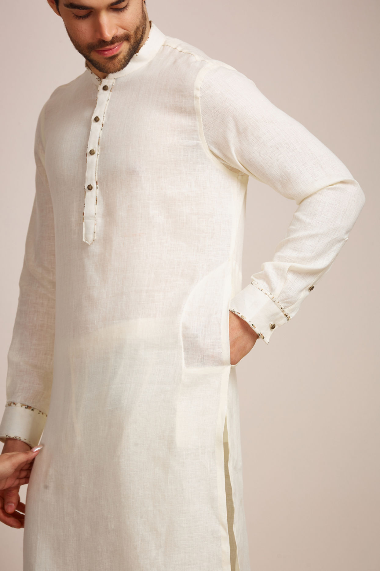 Manyavar Men Sublime Cream Buttoned Kurta image number 2