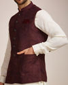Manyavar Men Wine Blended Rayon Classic Fancy Nehru Jacket