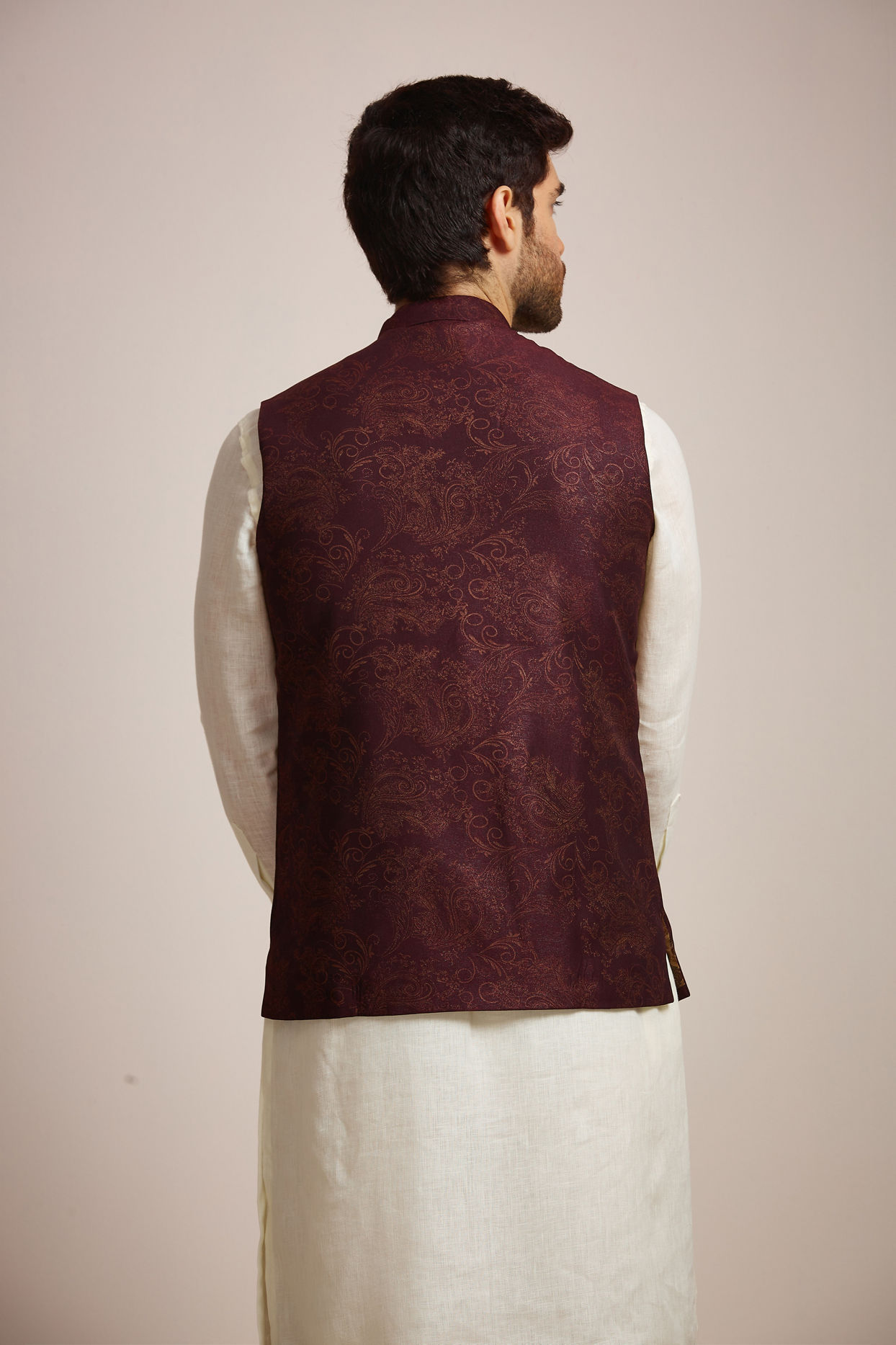 Manyavar Men Wine Blended Rayon Classic Fancy Nehru Jacket