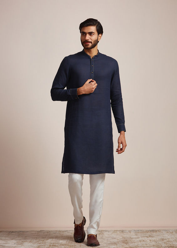 Manyavar Men Midnight Blue Plain Kurta