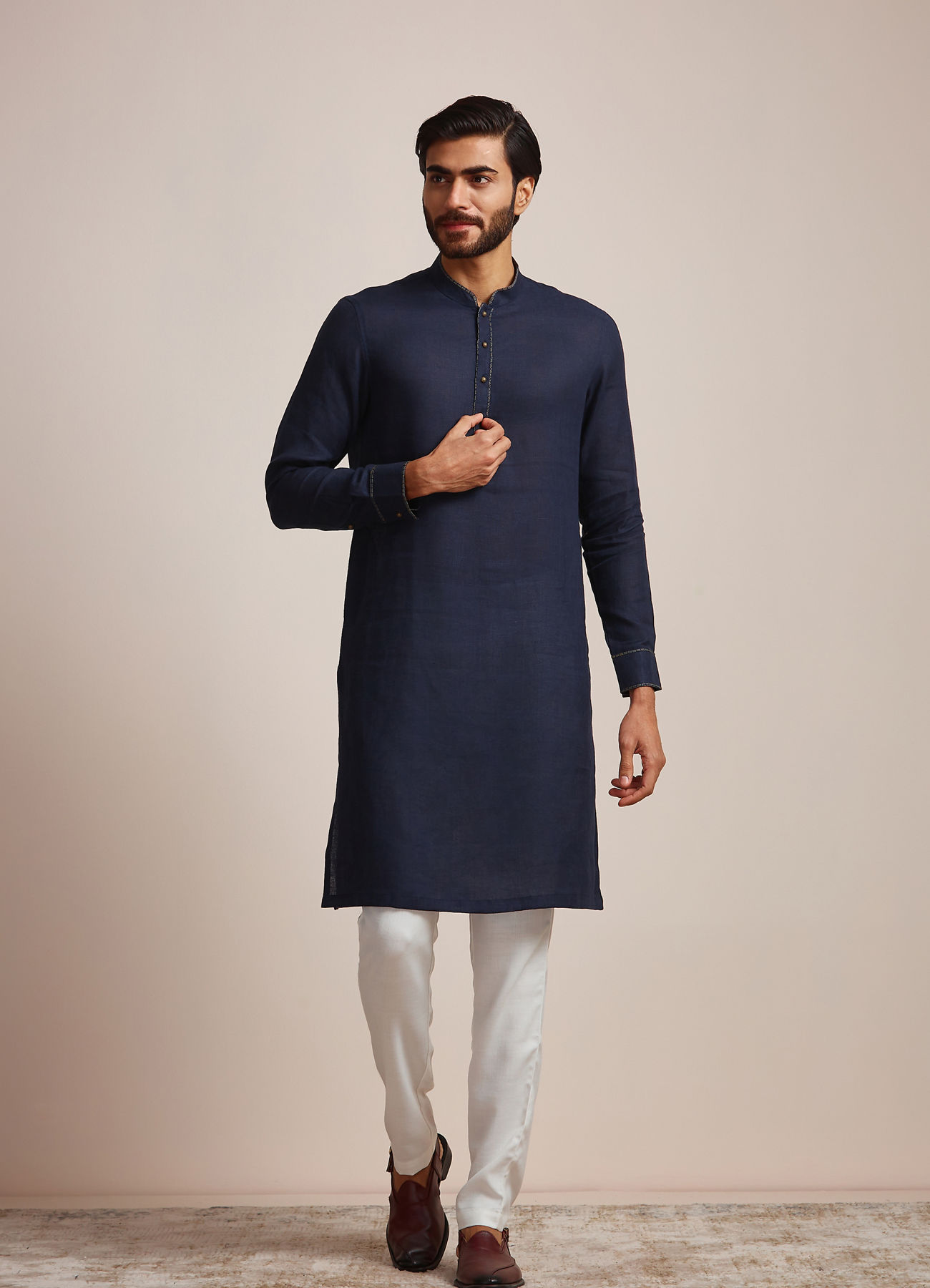 Manyavar Men Midnight Blue Plain Kurta