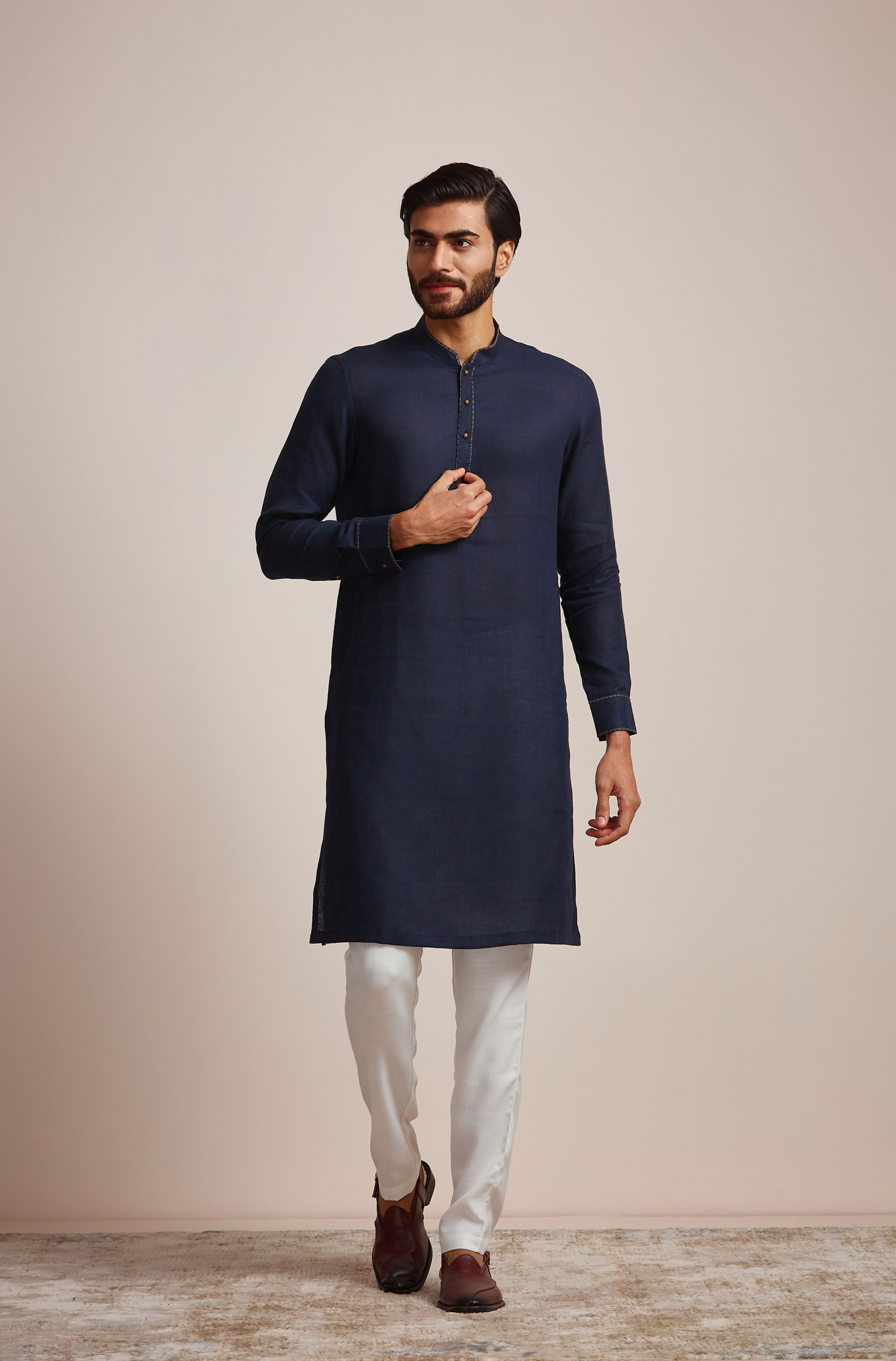 Manyavar Men Midnight Blue Plain Kurta