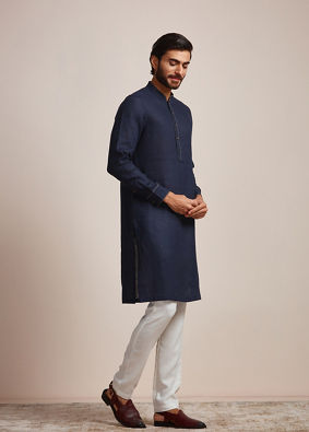 Midnight Blue Plain Kurta image number 3