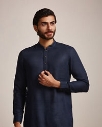 Manyavar Men Midnight Blue Plain Kurta