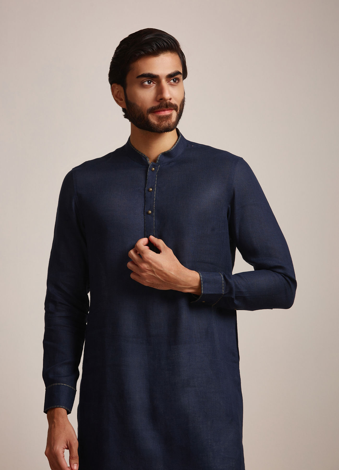 Manyavar Men Midnight Blue Plain Kurta