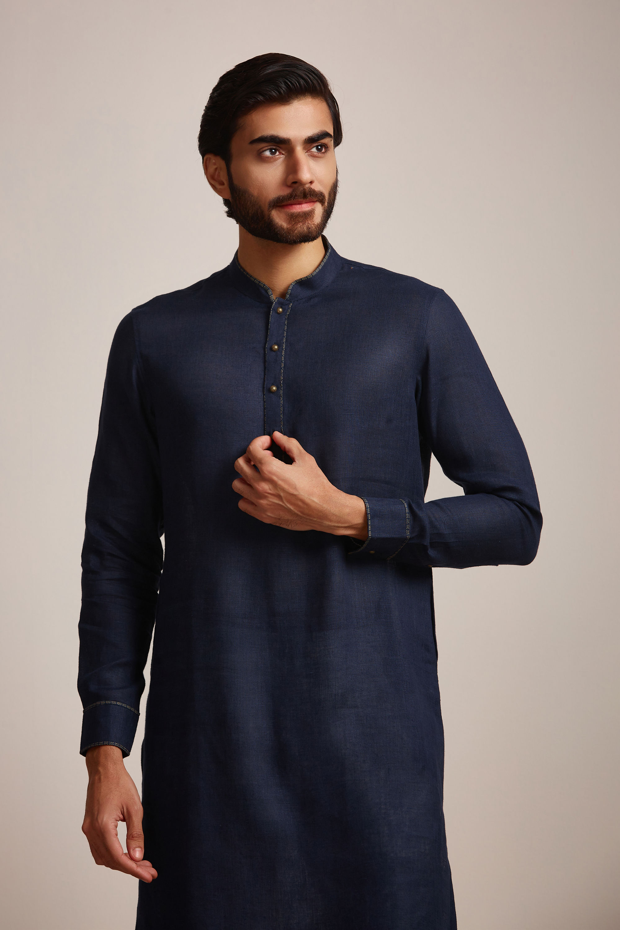 Manyavar Men Midnight Blue Plain Kurta