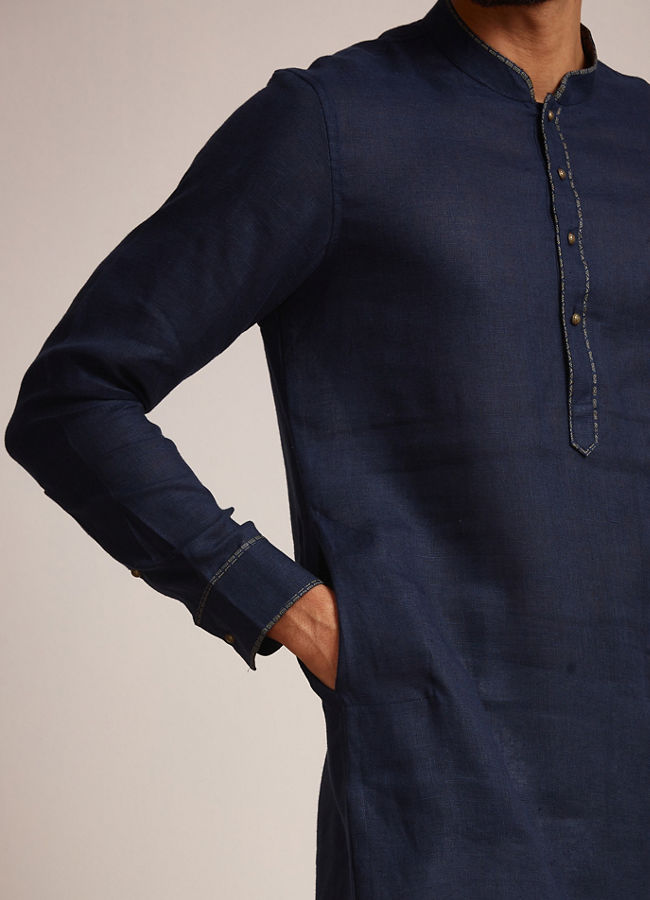 Midnight Blue Plain Kurta image number 2