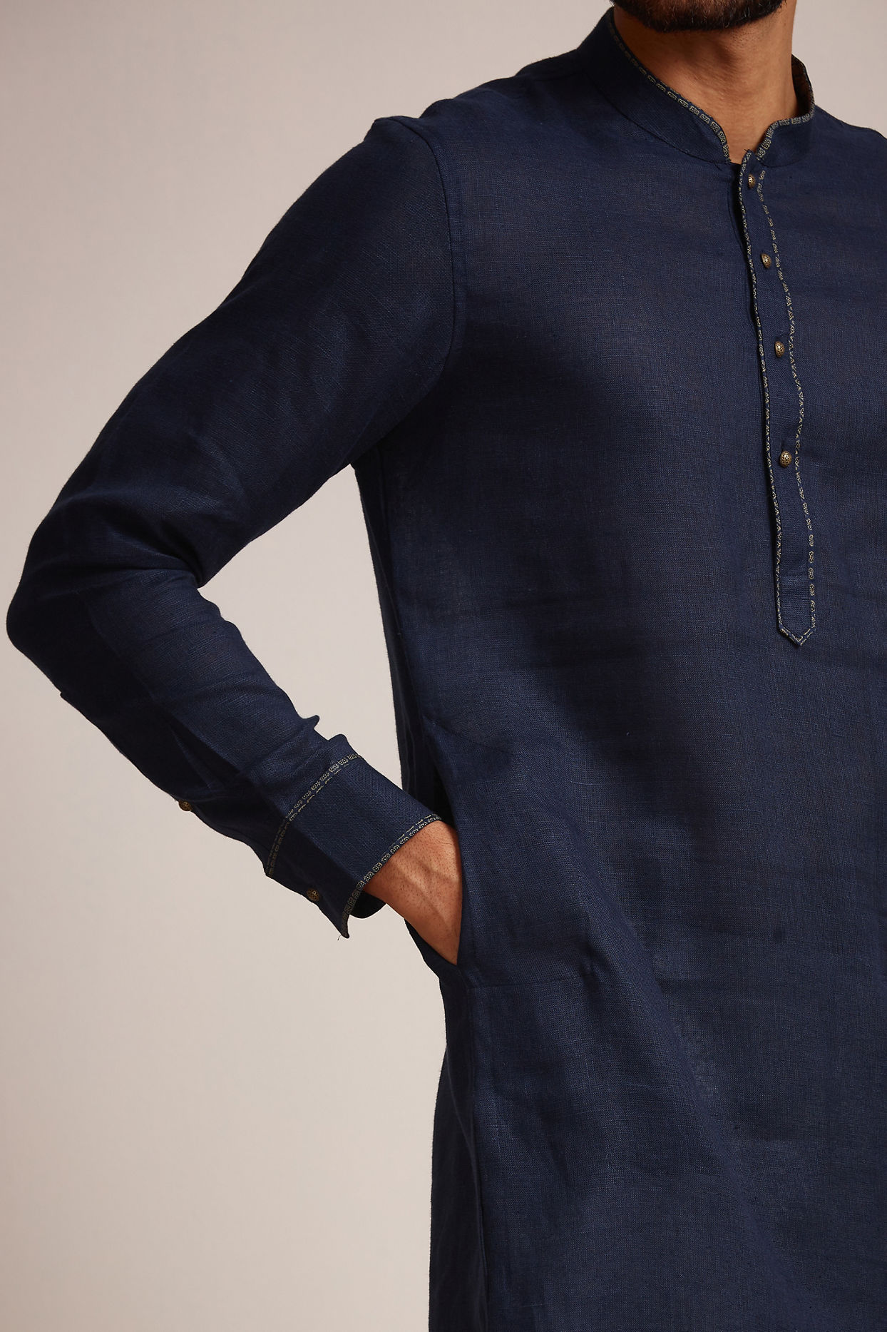 Midnight Blue Plain Kurta image number 2