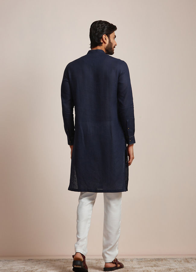 Midnight Blue Plain Kurta image number 3