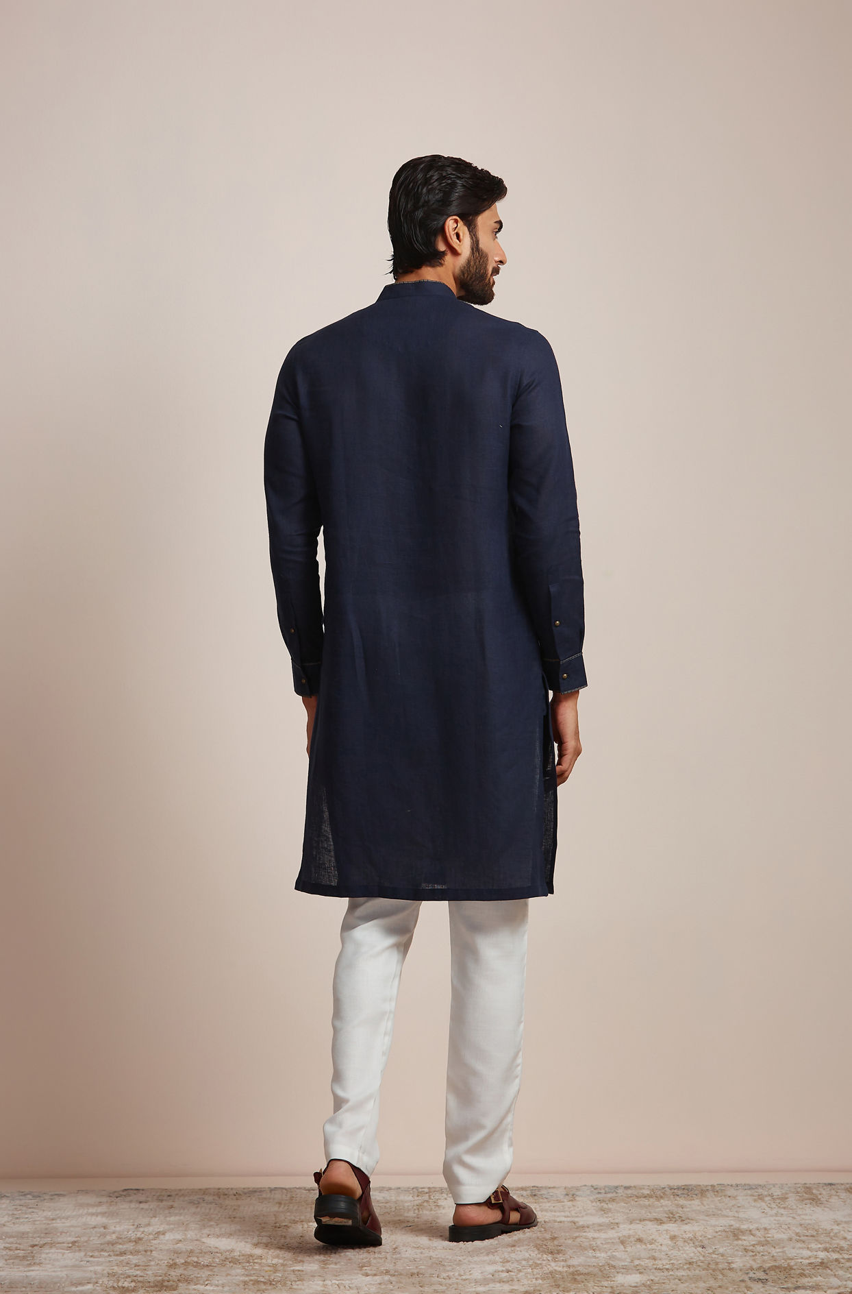 Midnight Blue Plain Kurta image number 3