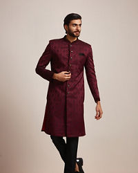 Manyavar Men Wine Patterned Sherwani Set