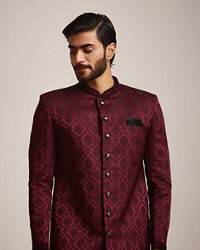Manyavar Men Wine Patterned Sherwani Set