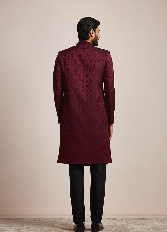 Wine Patterned Sherwani Set image number 3