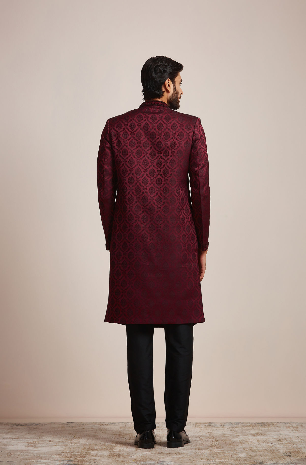 Wine Patterned Sherwani Set image number 3