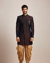 Manyavar Men Blue Brocade Indo Western Set