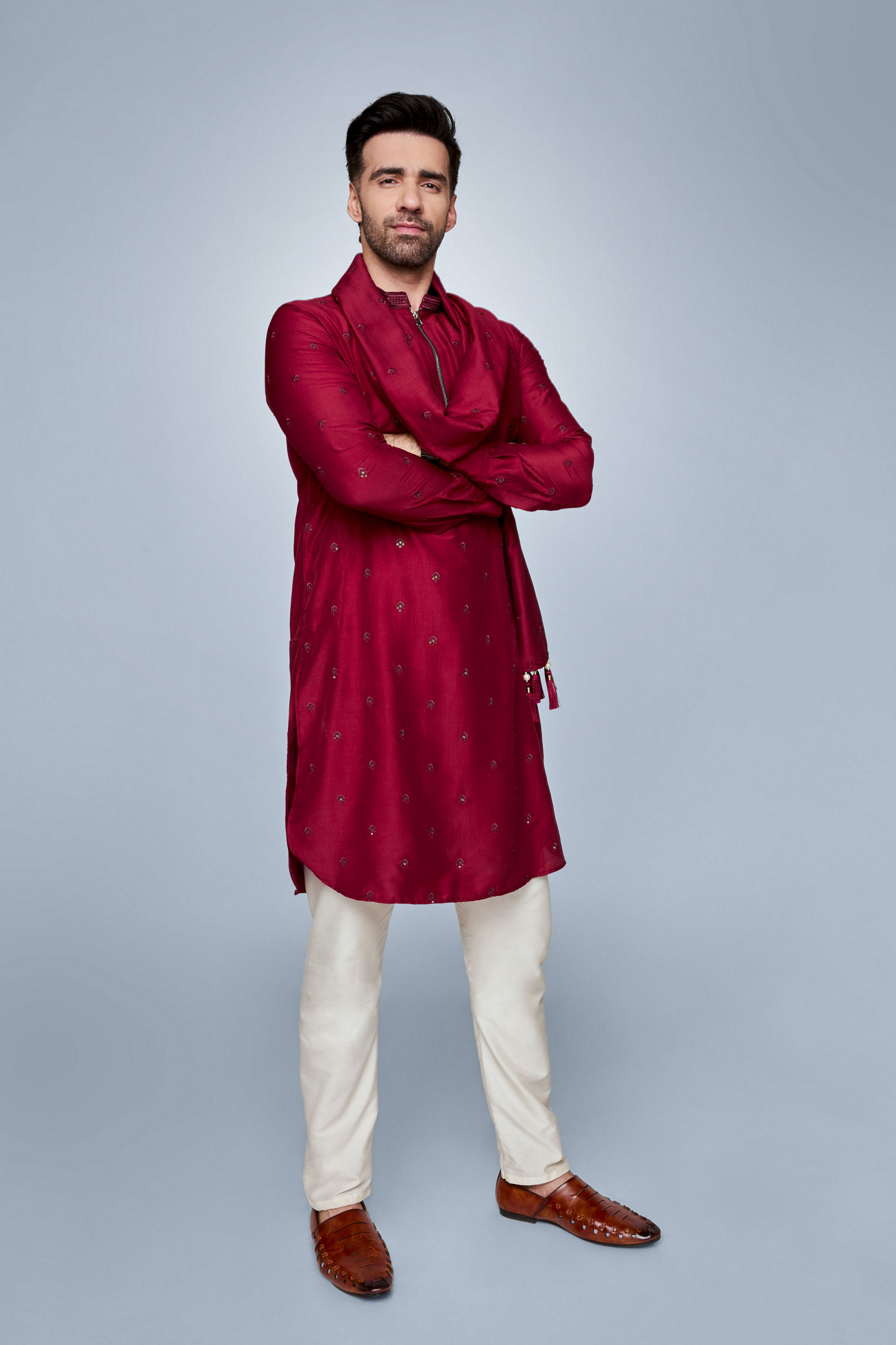 Manyavar Men Maroon Radiance Kurta Pajama