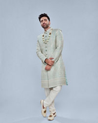 Manyavar Men Graceful Light Grey Sherwani