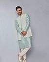 Manyavar Men Light Blue Elegance Kurta Jacket Set