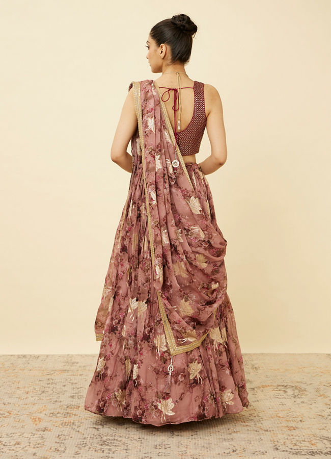 Mohey Women Ash Rose Pink Floral Printed Lehenga