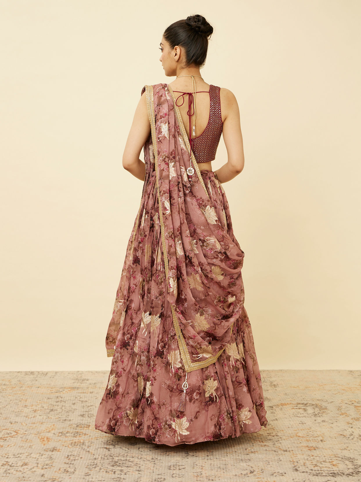 Mohey Women Ash Rose Pink Floral Printed Lehenga