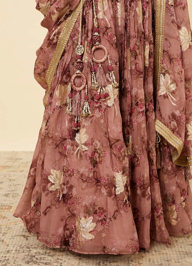 Mohey Women Ash Rose Pink Floral Printed Lehenga