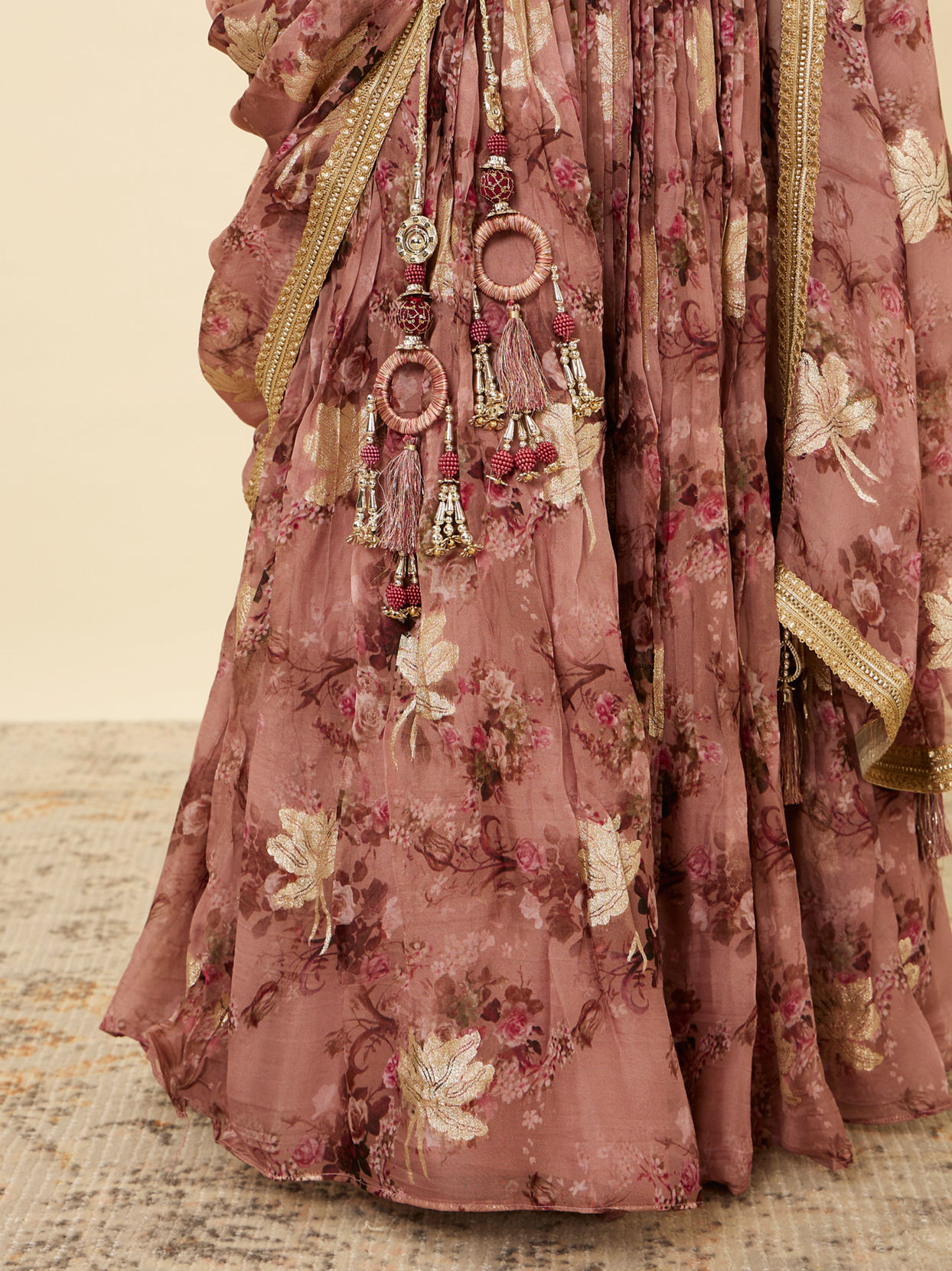 Mohey Women Ash Rose Pink Floral Printed Lehenga