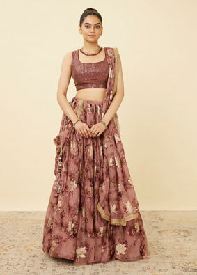 Mohey Women Ash Rose Pink Floral Printed Lehenga image number 0