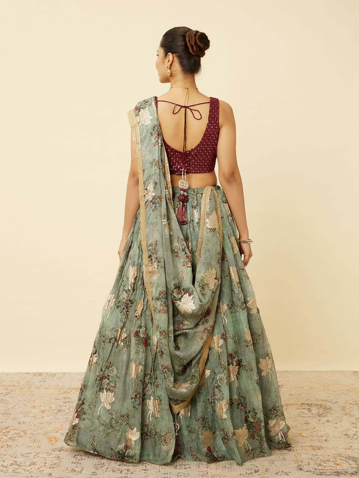 Mohey Women Sage Green Floral Printed Lehenga