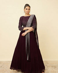 Mohey Women Wine Embellished Lehenga