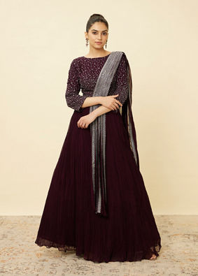 Mohey Women Wine Embellished Lehenga