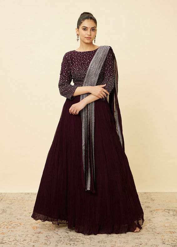 Mohey Women Wine Embellished Lehenga