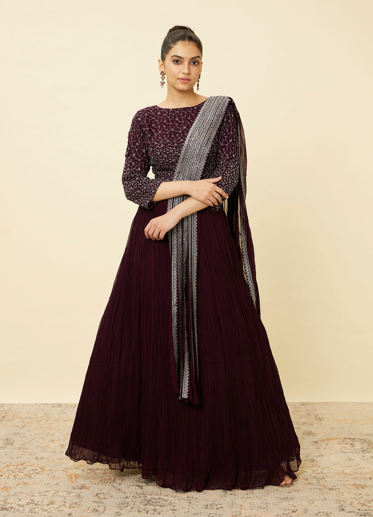 Mohey Women Wine Embellished Lehenga