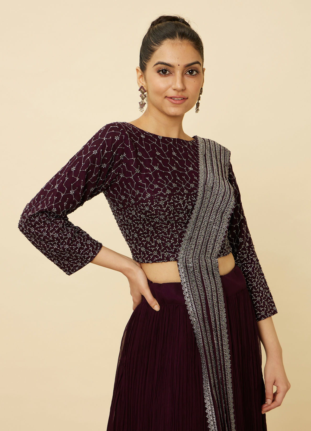 Mohey Women Wine Embellished Lehenga