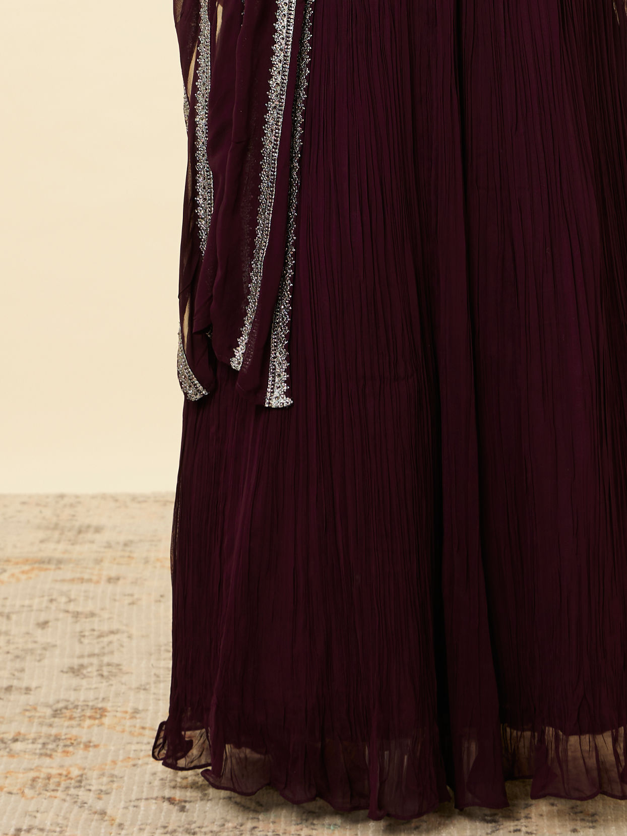 Mohey Women Wine Embellished Lehenga