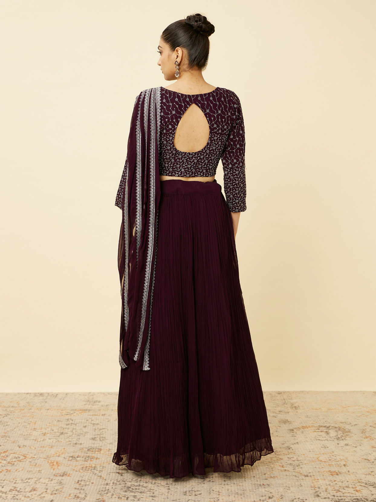 Mohey Women Wine Embellished Lehenga