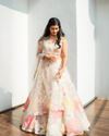 Mohey Women Cream Floral Printed Lehenga