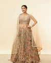 alt message - Mohey Women Rust and Seafoam Green Lehenga image number 0