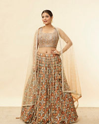 Mohey Women Rust and Seafoam Green Lehenga