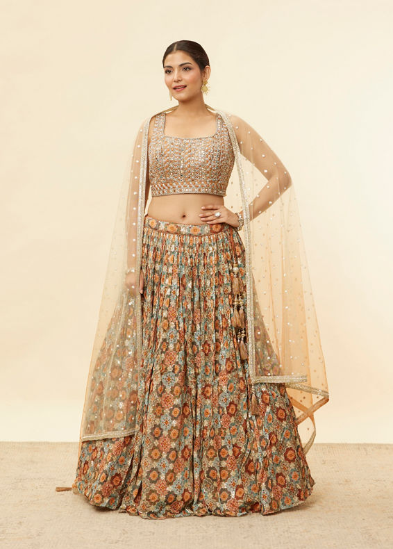 Mohey Women Rust and Seafoam Green Lehenga