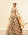 alt message - Mohey Women Rust and Seafoam Green Lehenga image number 2