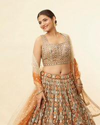 Mohey Women Rust and Seafoam Green Lehenga